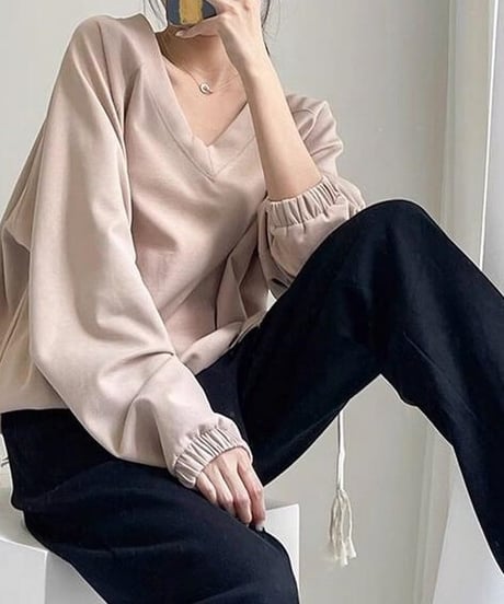 short v-neck sweat top /2color　FL2623