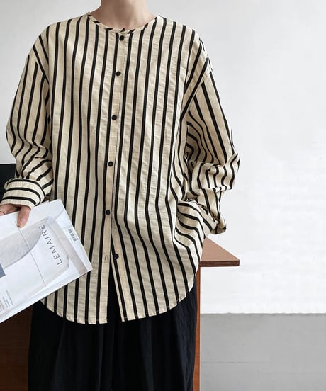 no-collar striped shirt　FL2465