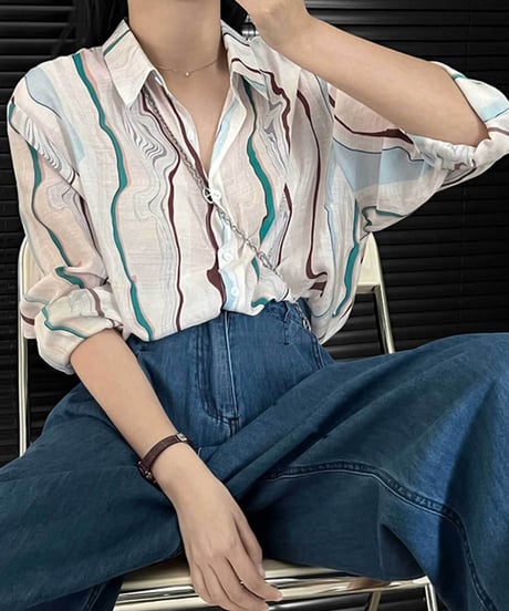 marble striped sheer shirt　FL2607