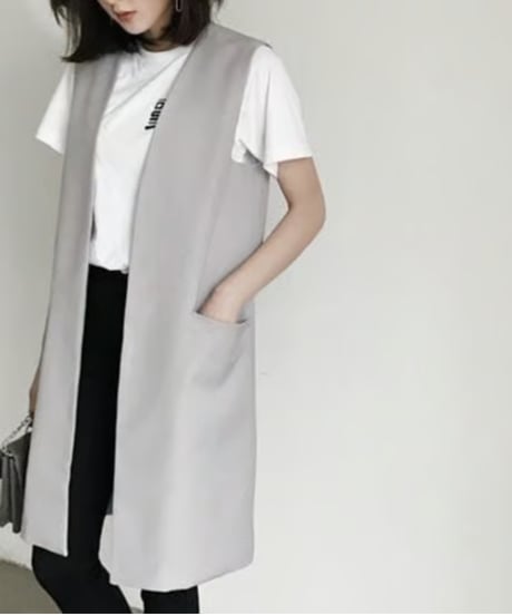 v-neck long vest /2color　FL2522
