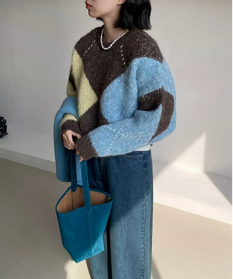 argyle knit tops  /2color　FL3012