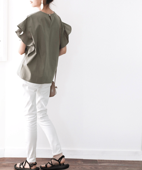 ruffle sleeve crew neck blouse /5color　FL3640