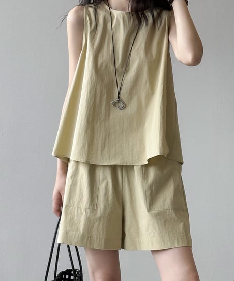 back ruffle slit vest shorts set　FL3648