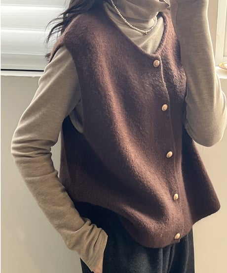 collarless knit vest /6color　FL2932