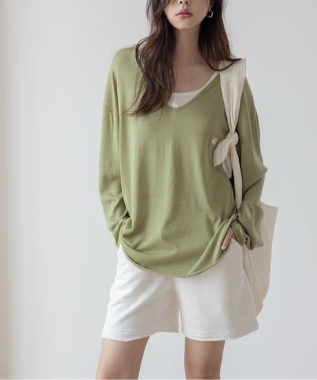 silk touch v-neck knit tops /3color　FL3249
