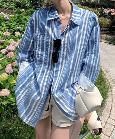 contrast cuffs striped shirt /2color　FL2604