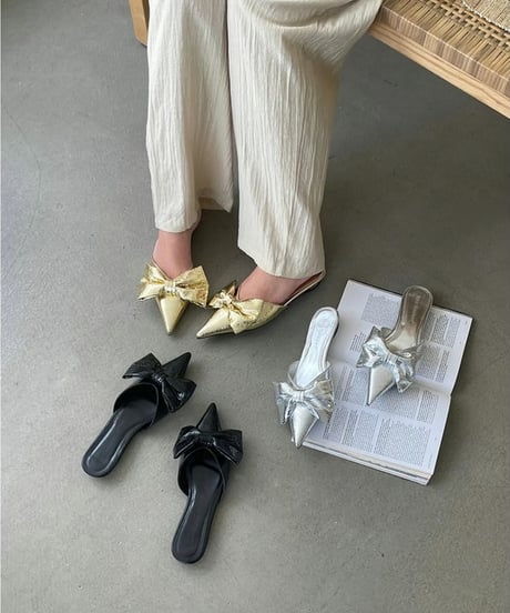 pointed toe ribbon mules /3color　FL2089