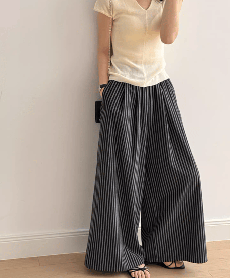 striped wide easy pants /2color　FL3337