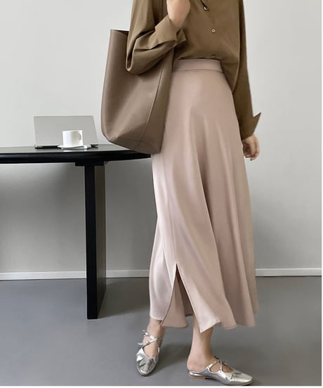 side slit satin long skirt /3color　FL2713