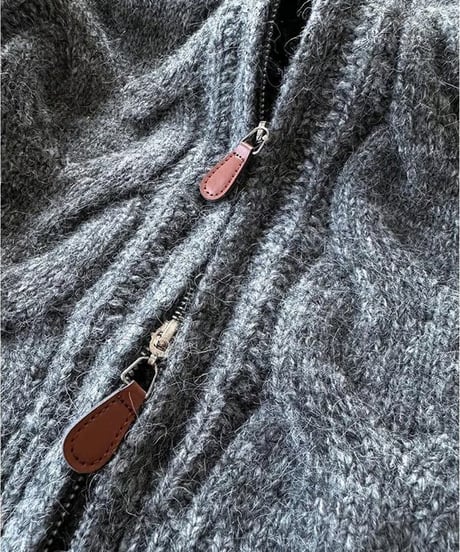 large cable knit zip cardigan /3color　FL2969