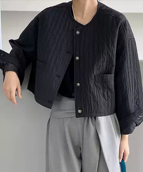 baloon slevve stripe textured blouson /2color　FL2672