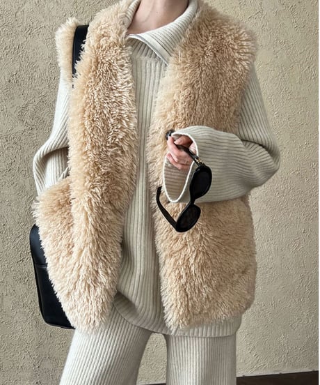 lamb hair fur vest /2color　FL3043