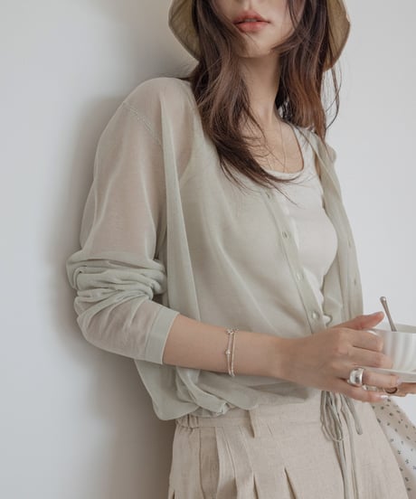 front drawstring sheer cardigan /4color　FL3241
