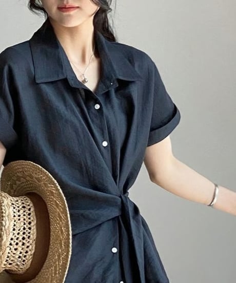 waist wrap linen shirt blouse /2color　FL3629