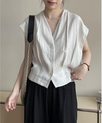 v-neck tuck sleeveless blouse /2color　FL3353