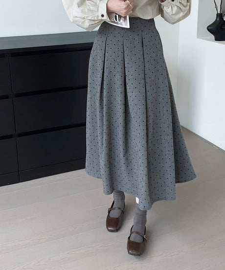 polka-dot pleated skirt /2color　FL2852