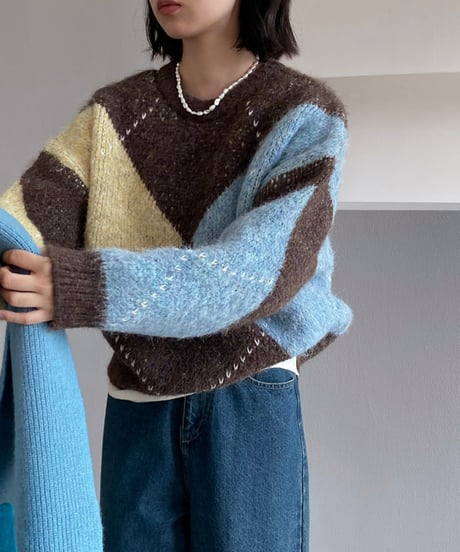 argyle knit tops  /2color　FL3012