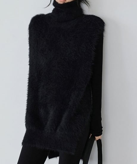 high neck eco fur vest /2color　FL2926