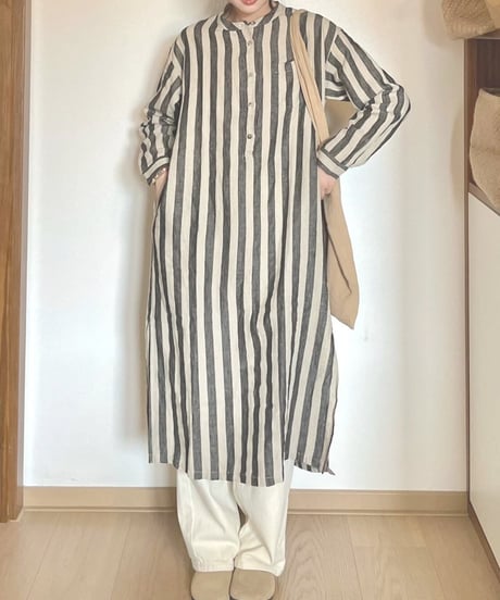 striped round neck shirt dress　FL2138