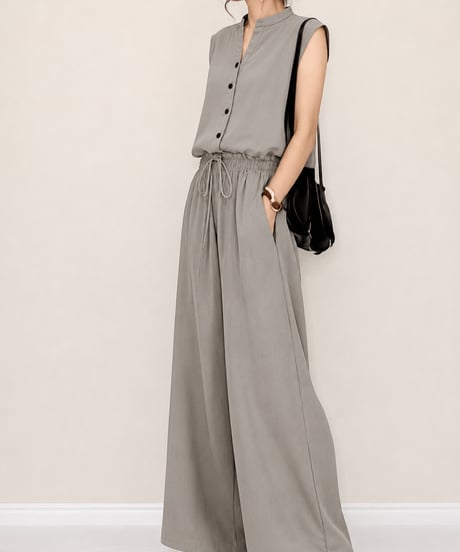 sleeveless wide pants setup / 3color　FL3585