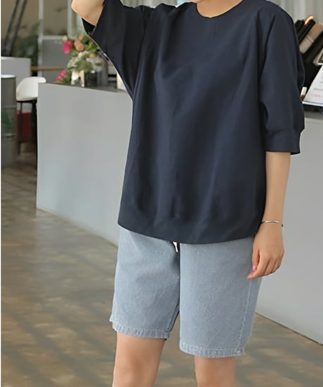 relaxed half sleeve cut and sew /2color　FL3392