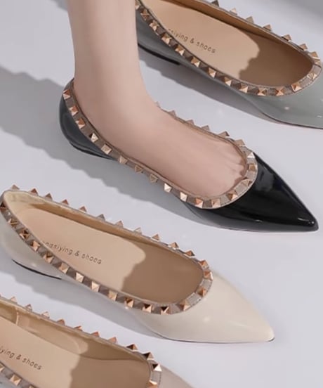 Pointed toe studs flat shoes /4colors　FL2909