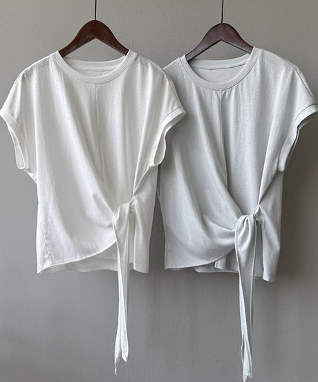 side tie drape front cotton tshirt/2color　FL3649