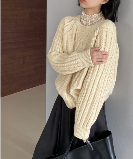 round neck pullover cable knit /6color　FL3124