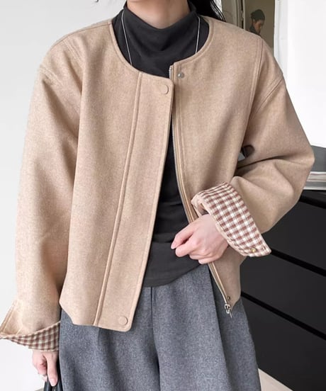 hiyoku collarless jacket /3color　FL2879