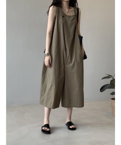 earth color wide leg overalls /2color　FL3461