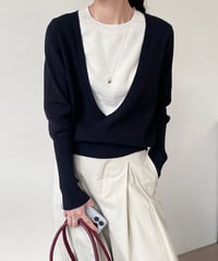 wide neck fake layered knit /3color　FL2829