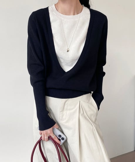 wide neck fake layered knit /3color　FL2829