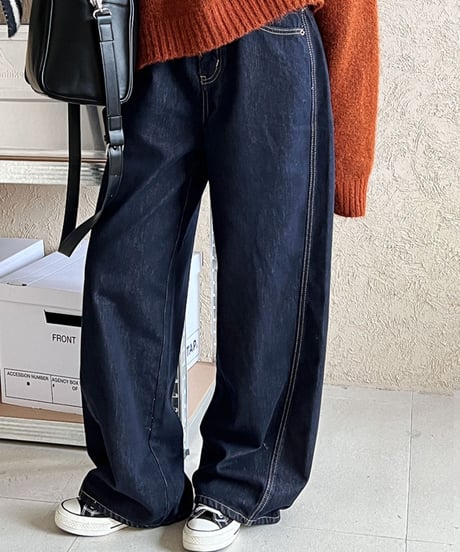 brushed denim wide pants　FL3051