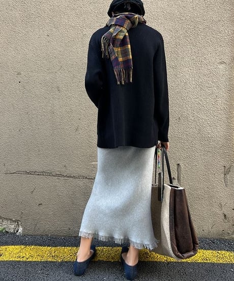 fringe hem long skirt /2color　FL2684