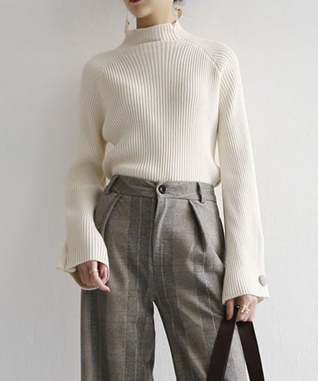 button sleeve high neck knit　FL2666