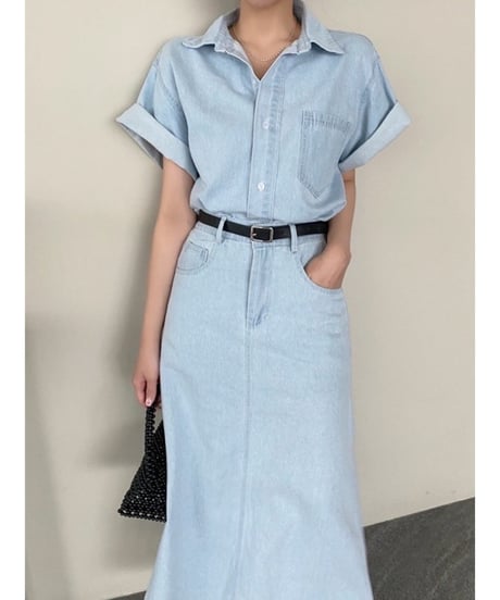 French sleeve denim set up /2color　FL2445