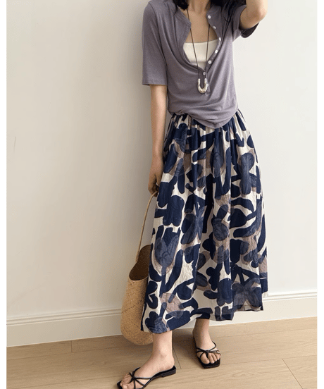 floral printed a-line skirt /2color　FL3352
