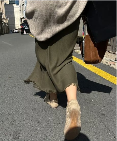 fringe hem long skirt /2color　FL2684