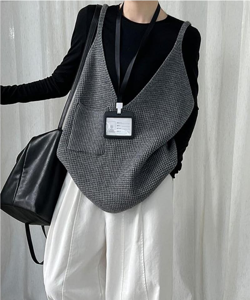 deep v-neck knit vest /3color FL3473 | Flosa