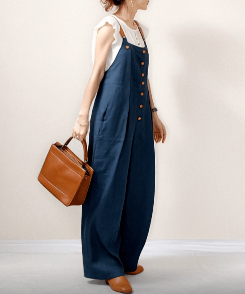 button-front wide-leg overalls /3color FL3608 |