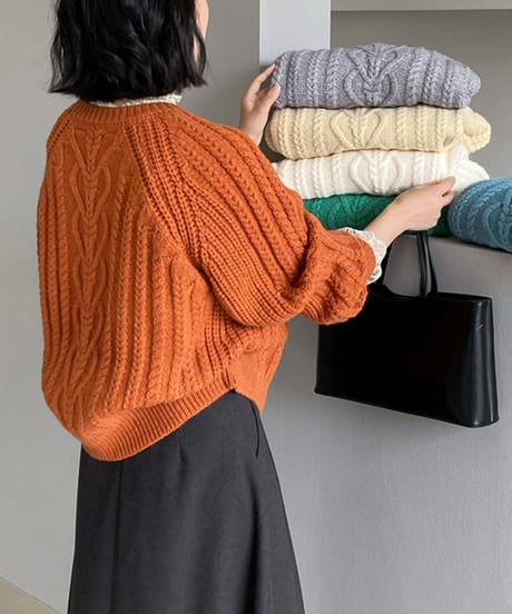 round neck pullover cable knit /6color　FL3124