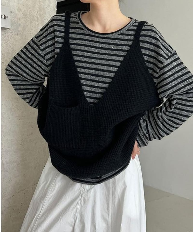 deep v-neck knit vest /3color FL3473 | Flosa