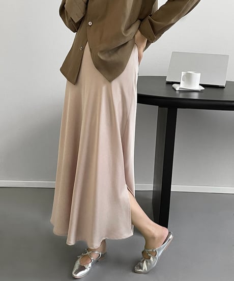 side slit satin long skirt /3color　FL2713