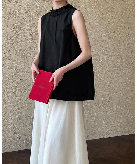 frilled v-neck 2way sleeveless blouse /2color　FL3354