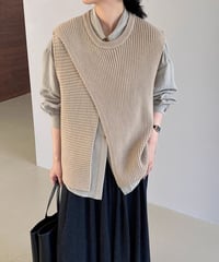 asymmetric over-lap knit vest /4color　FL2825