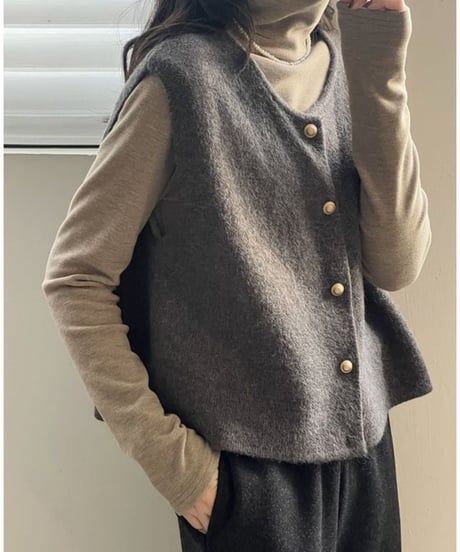 collarless knit vest /6color　FL2932