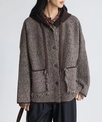 fringe pocket hooded tweed jacket　FL2979