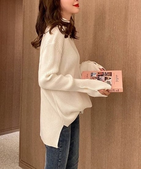 half neck sleeve button knit top /5color　FL2647