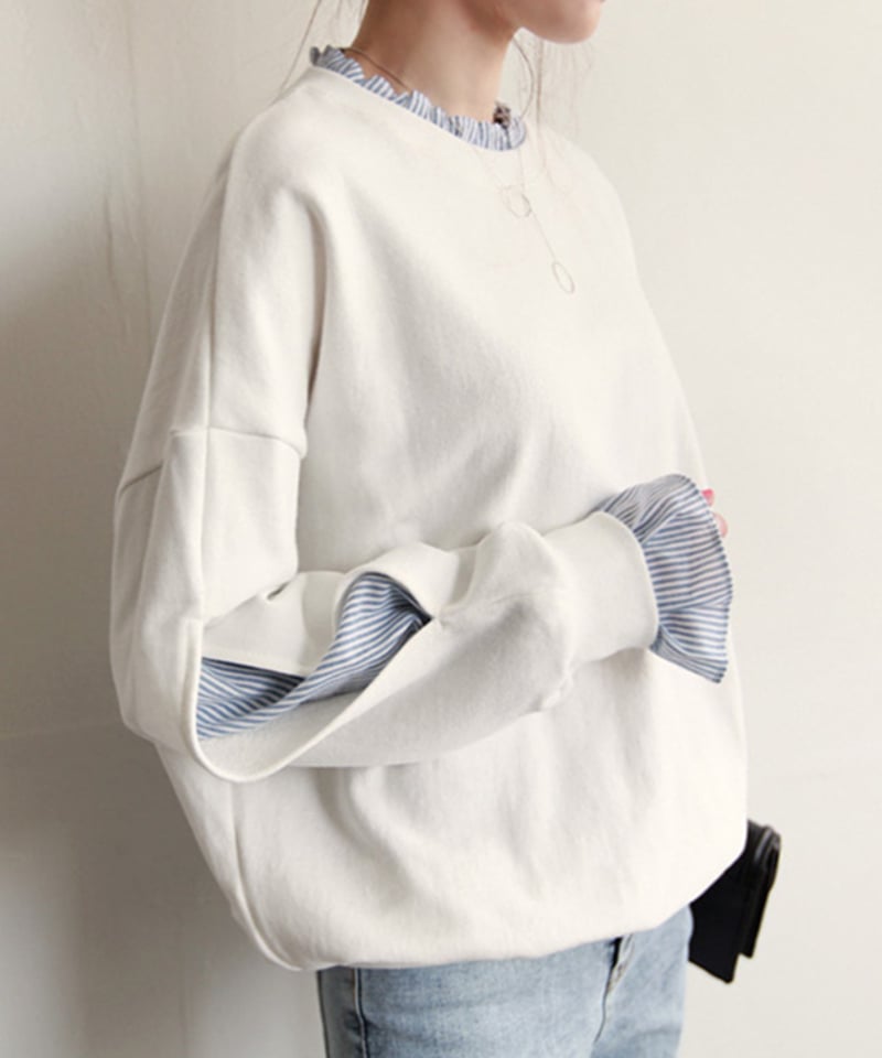 在庫限り】striped frill layered sweatshirt top /2co
