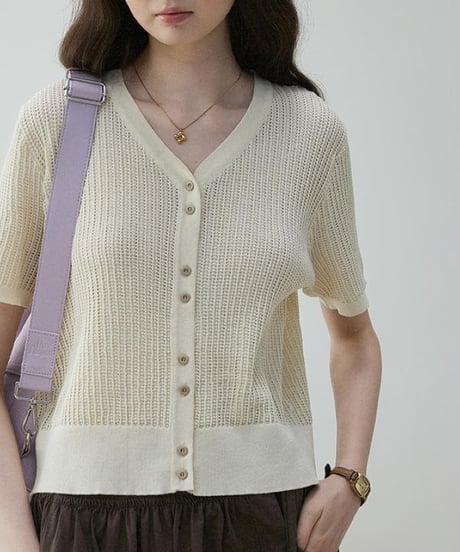 short sleeve casual knit cardigan　FL3357